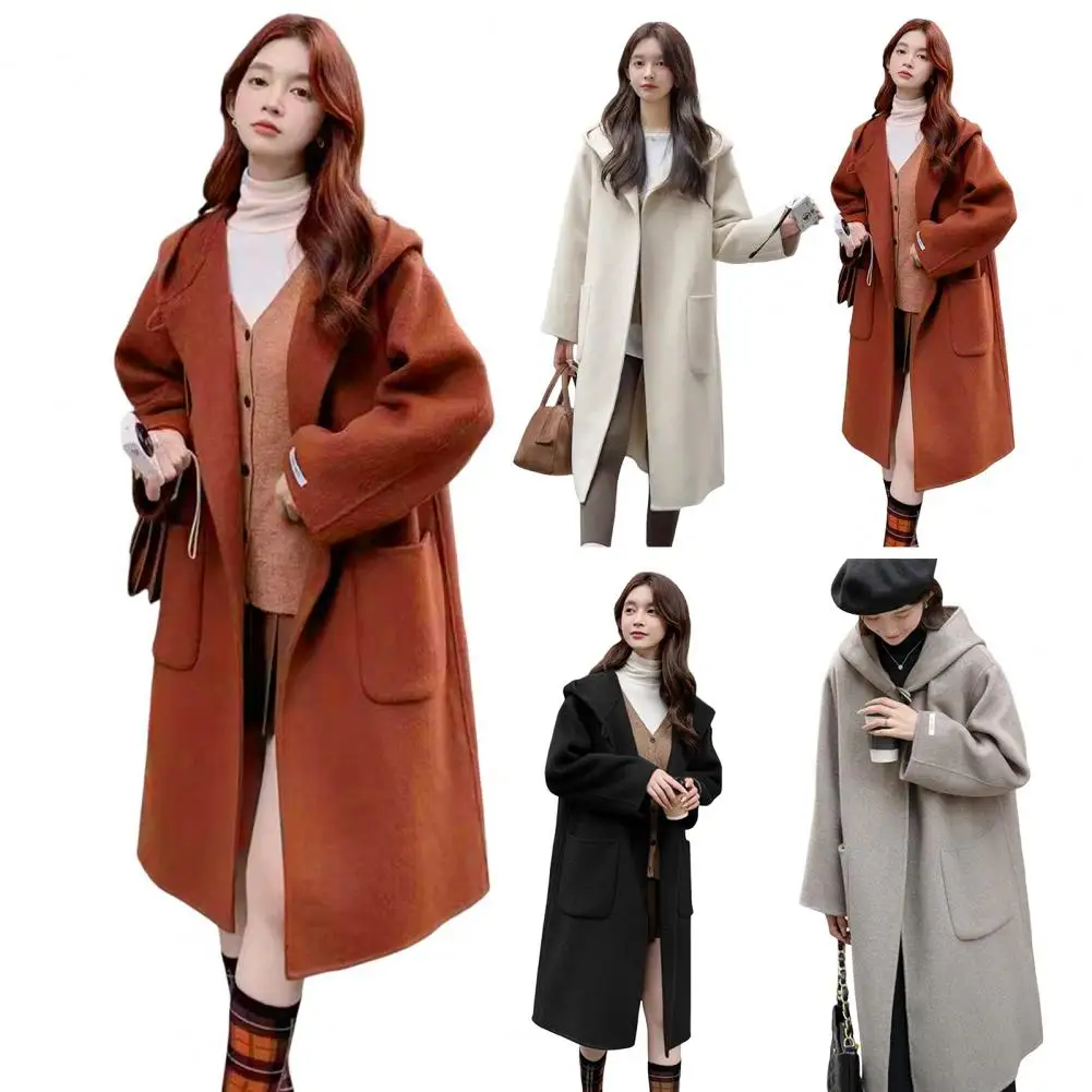 Korean Loose Long Sleeve Solid Woolen Coats Women Double-faced Cashmere Coat Winter 2024 Autumn