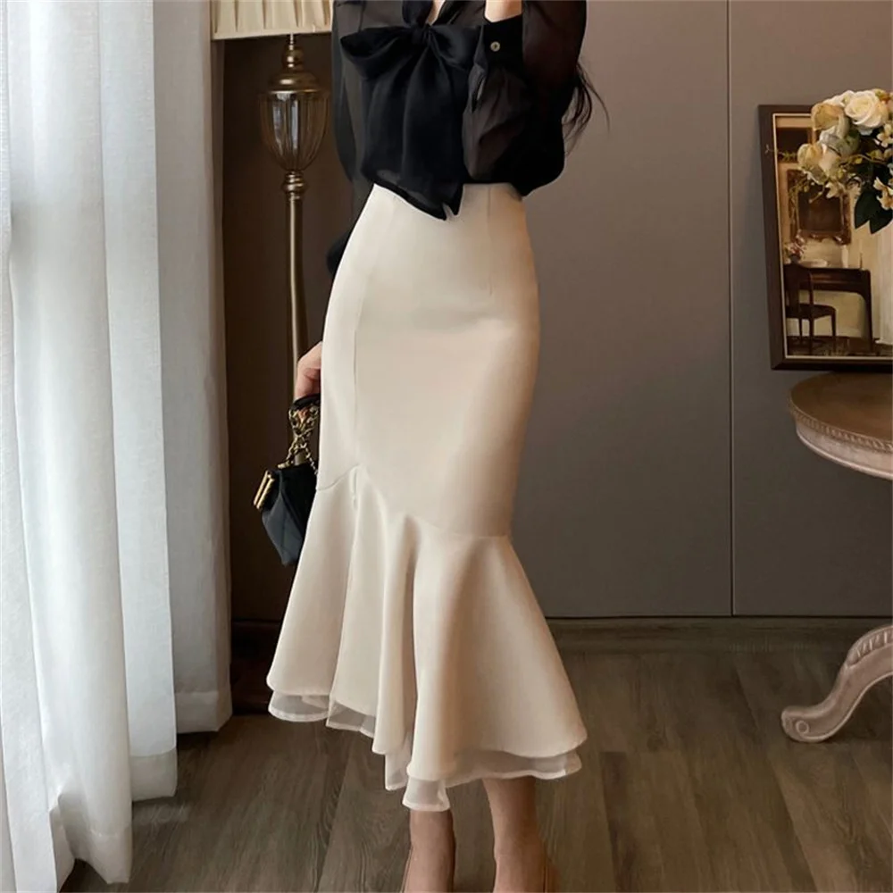2026 Early Spring Package Hips Fishtail Long Skirts French Style Elegant Ladies Shirt And Skirt Sets Woman Vintage Midi Skirts