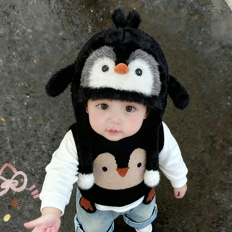 

Super Cute Cartoon Children's Thermal Hat Student Penguin Thickened Autumn and Winter Ear Hat Warm Cute Children's Hat