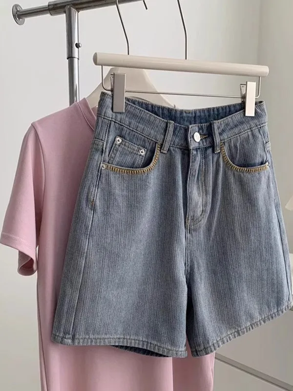 

High Waist Straight Leg Thin Denim Shorts Women's plus Size Summer Loose Fit Casual Wide Leg Pants Cool Sensation No Stretch