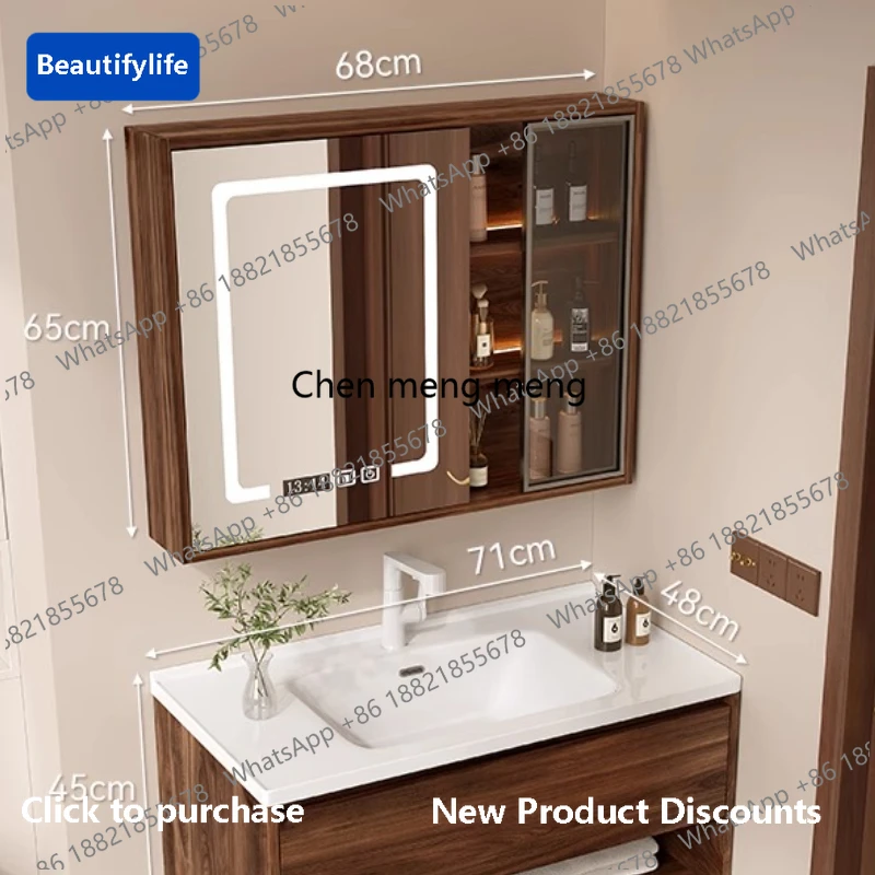 Mueble de Baño Rústico b567 con Espejo LED, Mueble de Baño Moderno con Lavabo, Tocador, Mueble de Maquillaje