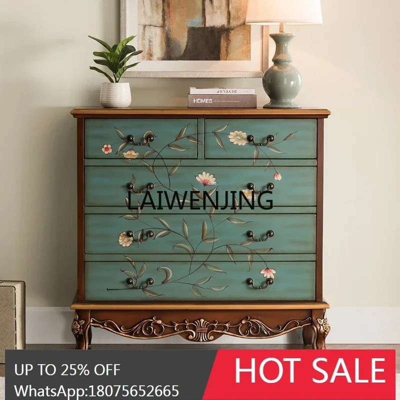 Neoclassical Entrance Solid Wood Drawer Storage Cabinet Pastoral Painted Decorative Locker