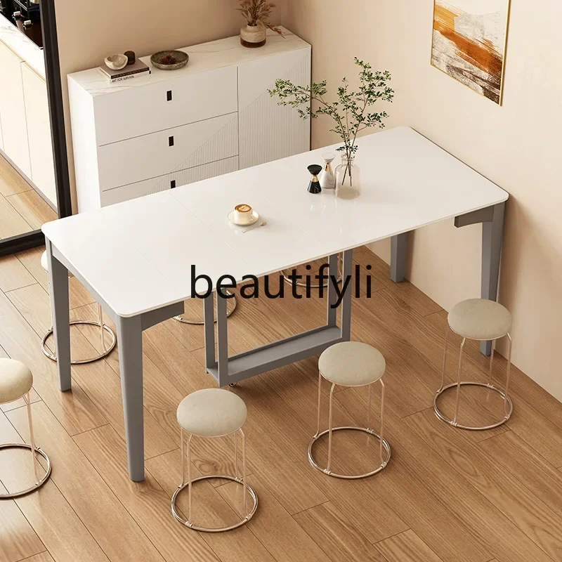 X Extendable Home Small Apartment Dining Table Modern Simple Light Luxury Rock Board Dining Table and Chair Set Solid Wood