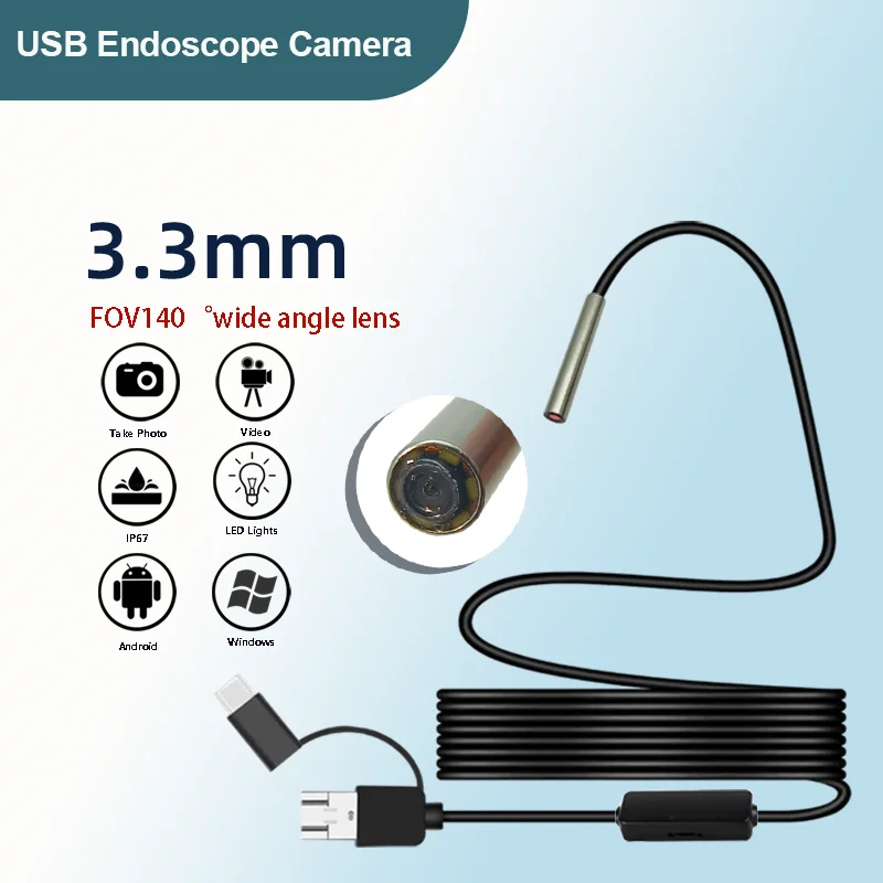 

Диаметр 1 МП 3,3 мм FOV140。Ультратонкий эндоскоп 1,5 м, твердая линия, макропромышленный контроль трубопровода.