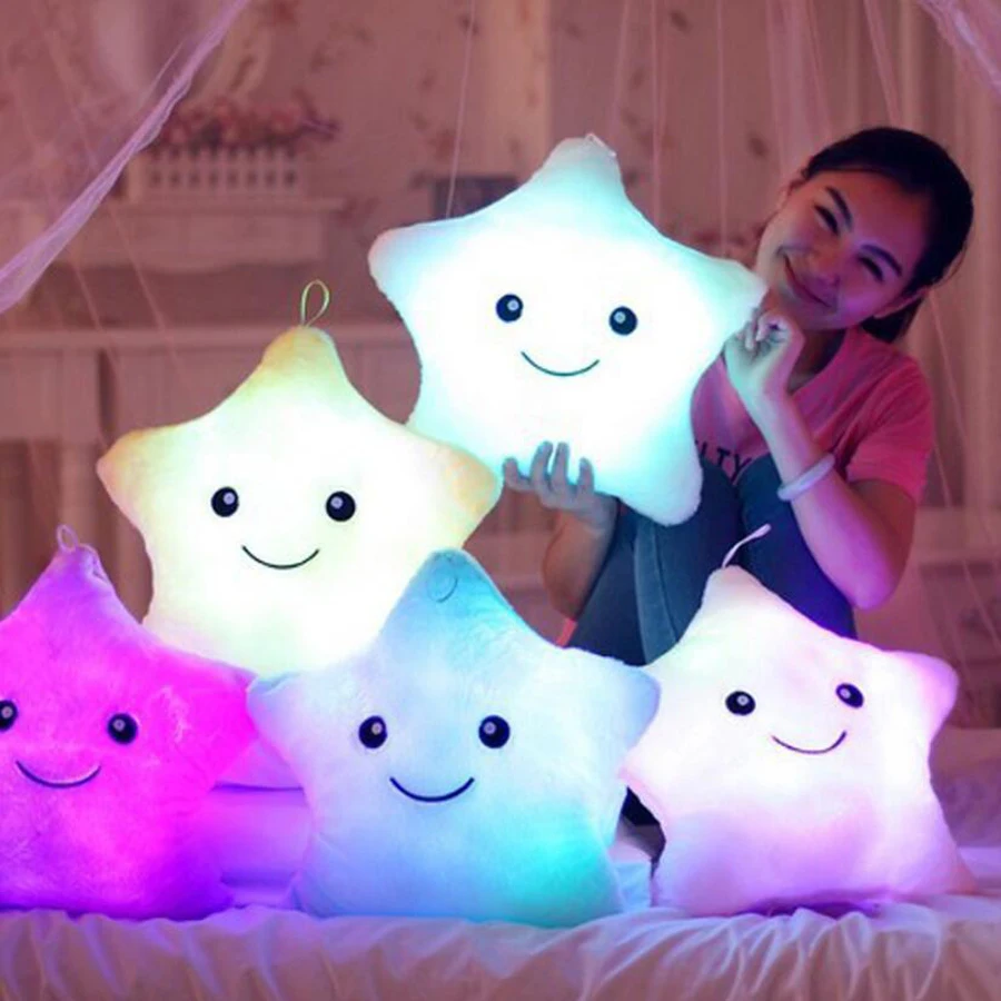 5 Colors Luminous Pillow Star Cushion Colorful Glowing Pillow Plush Doll Star Led Light Toys For Girl Kids Christmas Gift