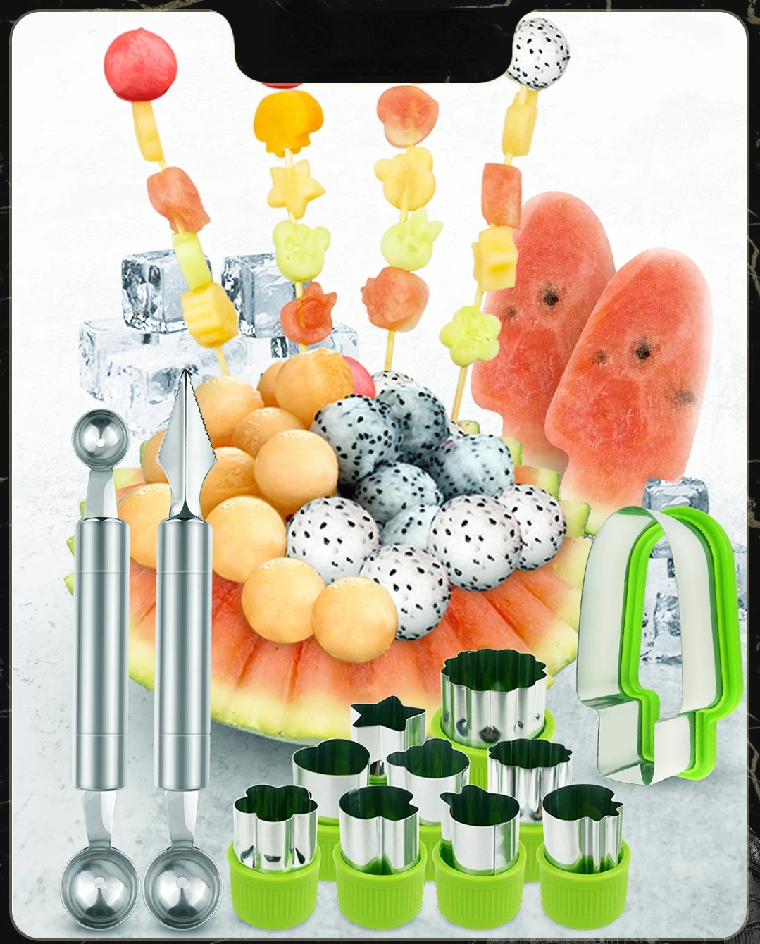 Ball Digging Device Fruit Ball Digging Spoon Watermelon Ball Tool Set Carving Knife Mold Decoration Kitchen Tools Home Gadgets