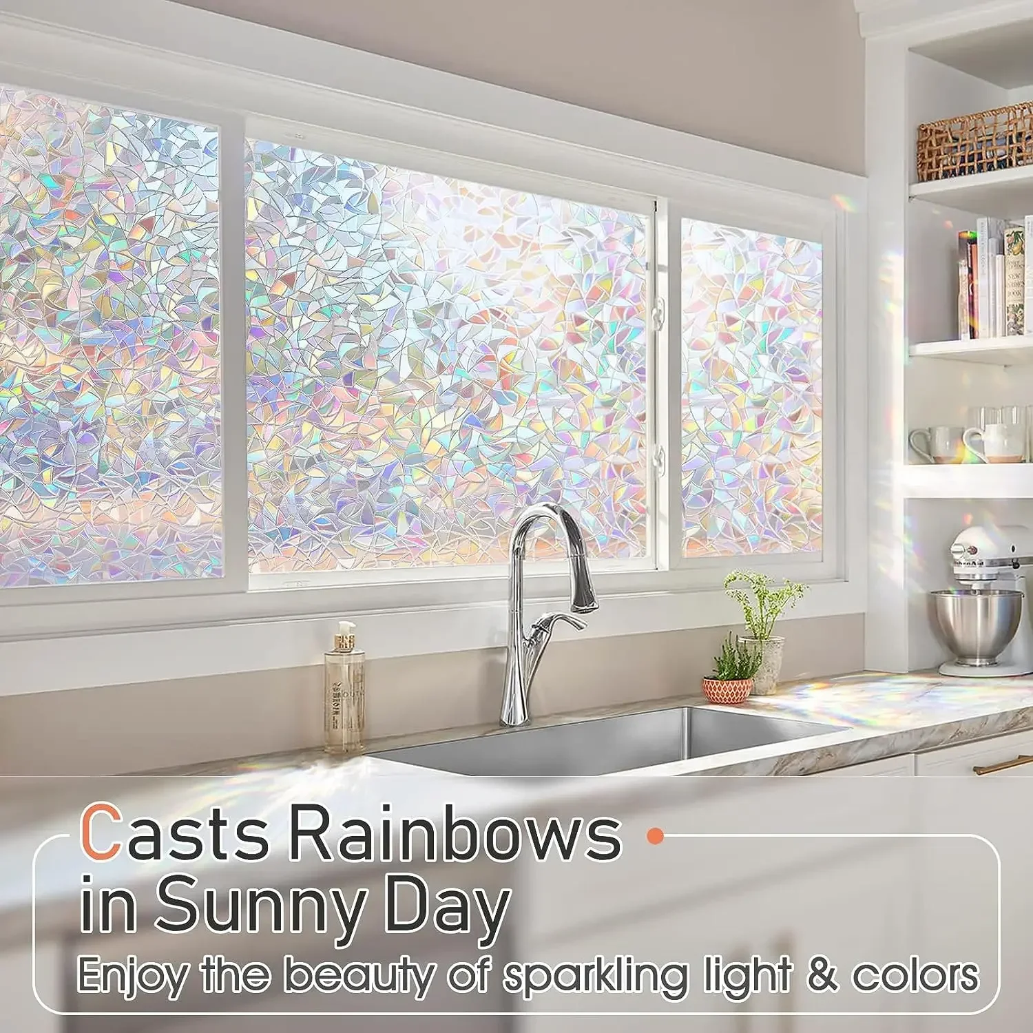 Window Privacy Film Rainbow Window Clings 3D Decorative Window Vinyl Stained Glass Window Decals Static Cling Window Sticker