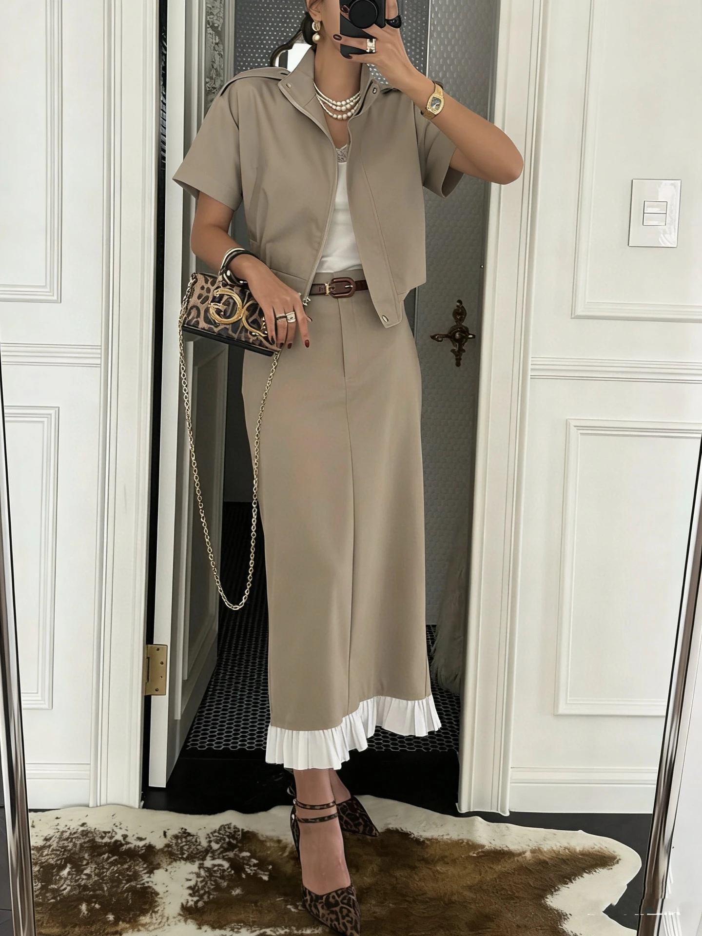 

Women's Straight Workwear Set Zipper Stand Collar Top f Skirt Two Piece Suit Spring Faion Ensemble Long Pants ort Sve