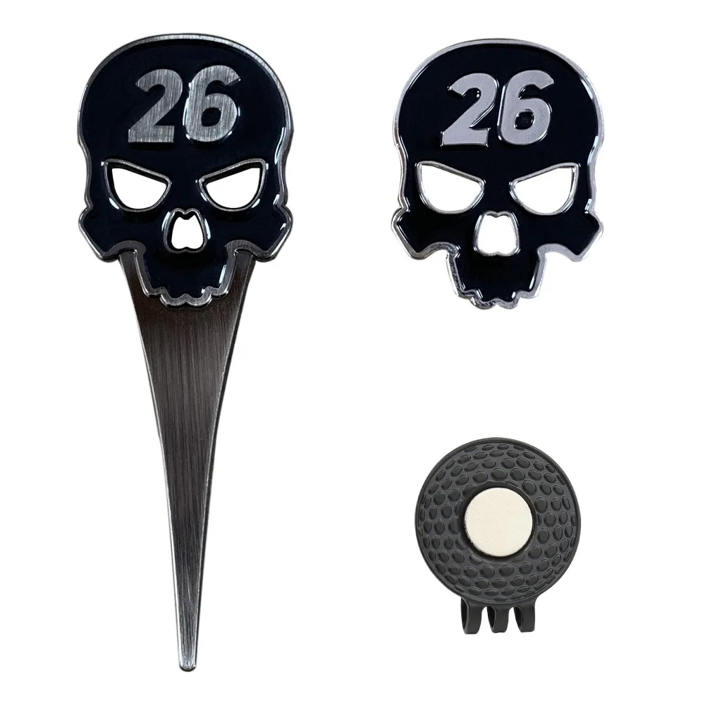 Golf Metal Christmas Double-Sided Skull Green Fork Magnetic Ball Position Mark Gift Box Multifunctional Accessories Set view 6