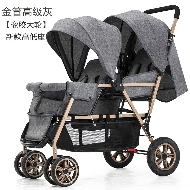 

2024Twin Strollers Sit Back and Forth Twin Twins Can Sit Down and Fold Up Children's Trolleys