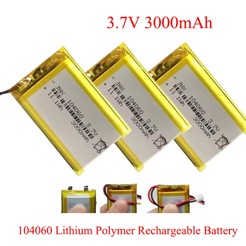 

New Polymer Lithium Rechargeable Battery 104060 3.7V 3000mAh for Camera GPS Navigator MP5 DVR Bluetooth Speaker Player