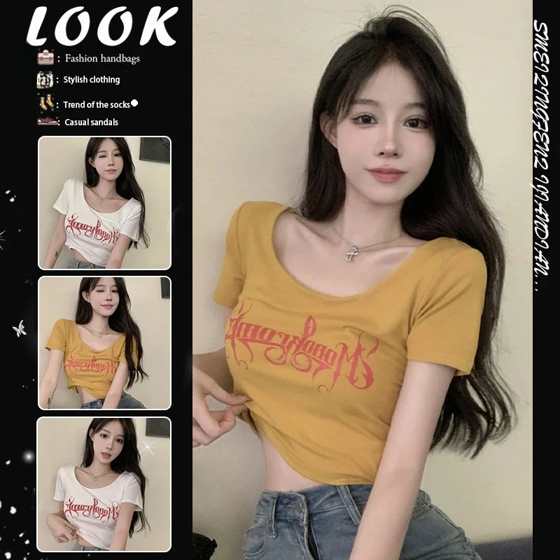 high-waist-short-sleeve-women's-t-shirt-with-large-u-neck-and-detail-high-waist-denim-shorts-summer-fashion-casual-wear