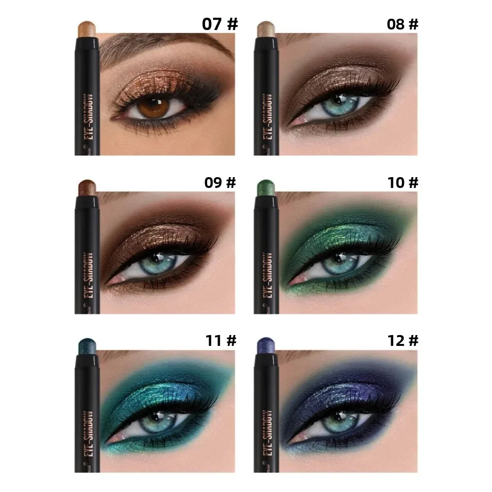 Dubbele kop waterdichte oogschaduw potlood glitter metallic blauw groen parelmoer pigment witte markeerstift oogmake-up stick