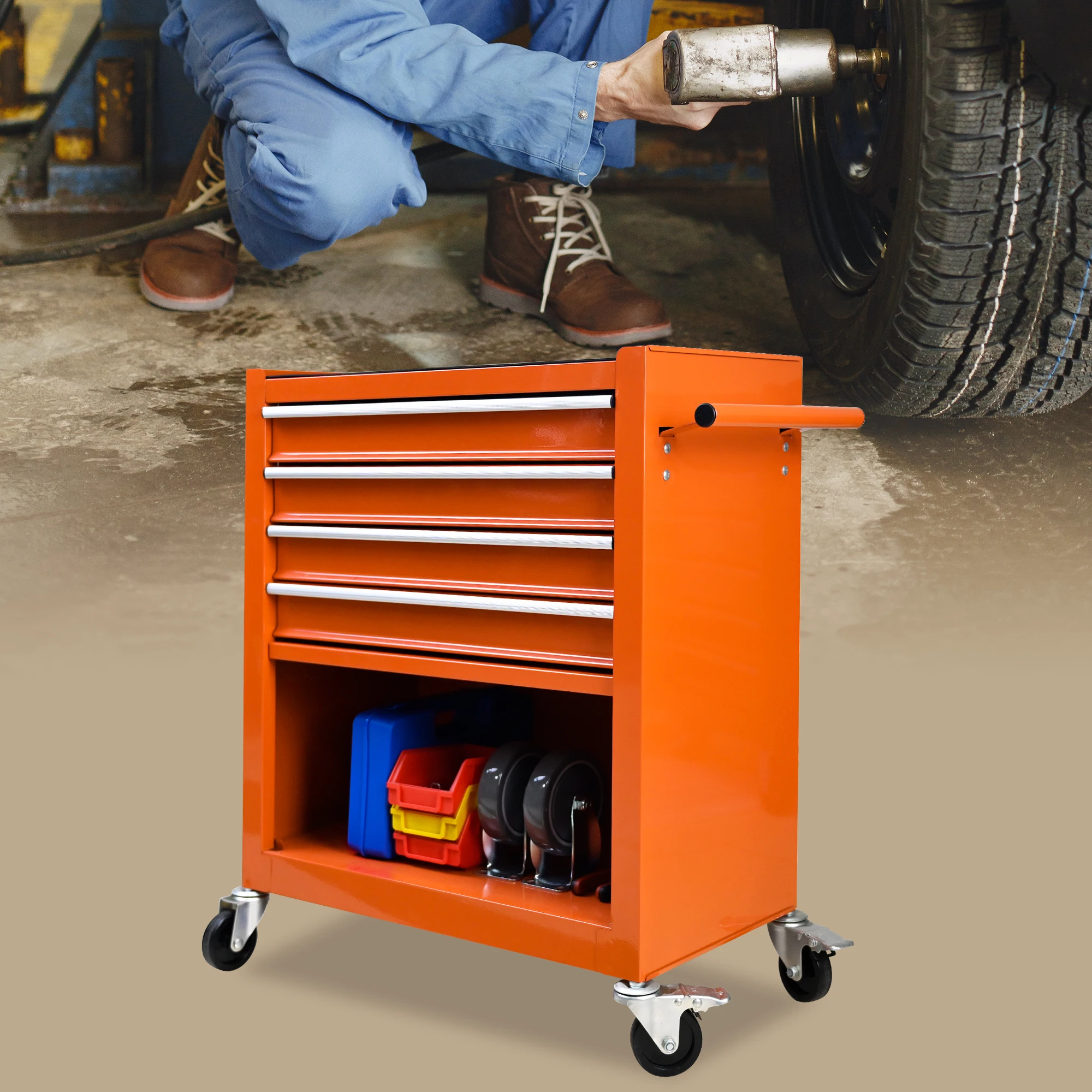 Multifunctional Tool Chest Cart With 4 Drawers Wheels Rolling Tool Storage Cabinet Tools Box For Garage Warehouse Repair Shop