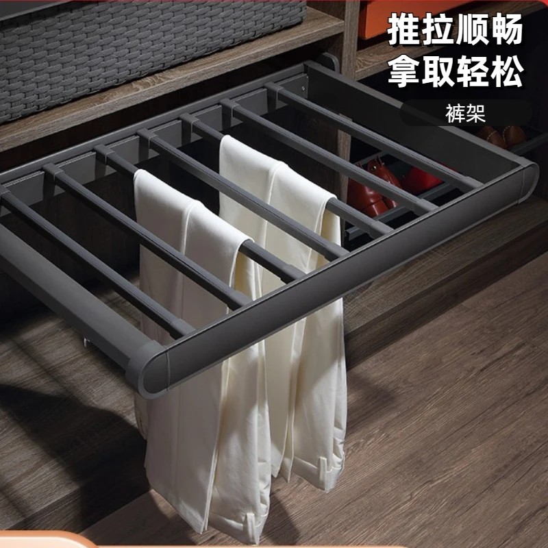 

Cloakroom, multi-function pull-out trouser rack, wardrobe pull-out basket, telescopic push-pull rack, with damped storage trouse