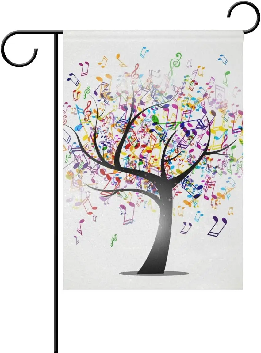 WIHVE Garden Flag 12 x 18 Inch Colorful Music Notes Tree Double Sided House Flag Vertical Yard Flag Decor