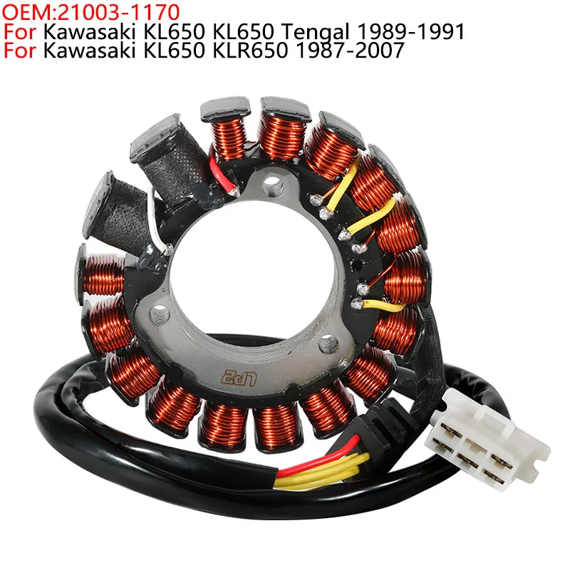

Motorcycle Stator Magneto Generator Coil For Kawasaki KL650 KL650 Tengal 1989-1991 KL650 KLR650 1987-2007 OEM:21003-1170