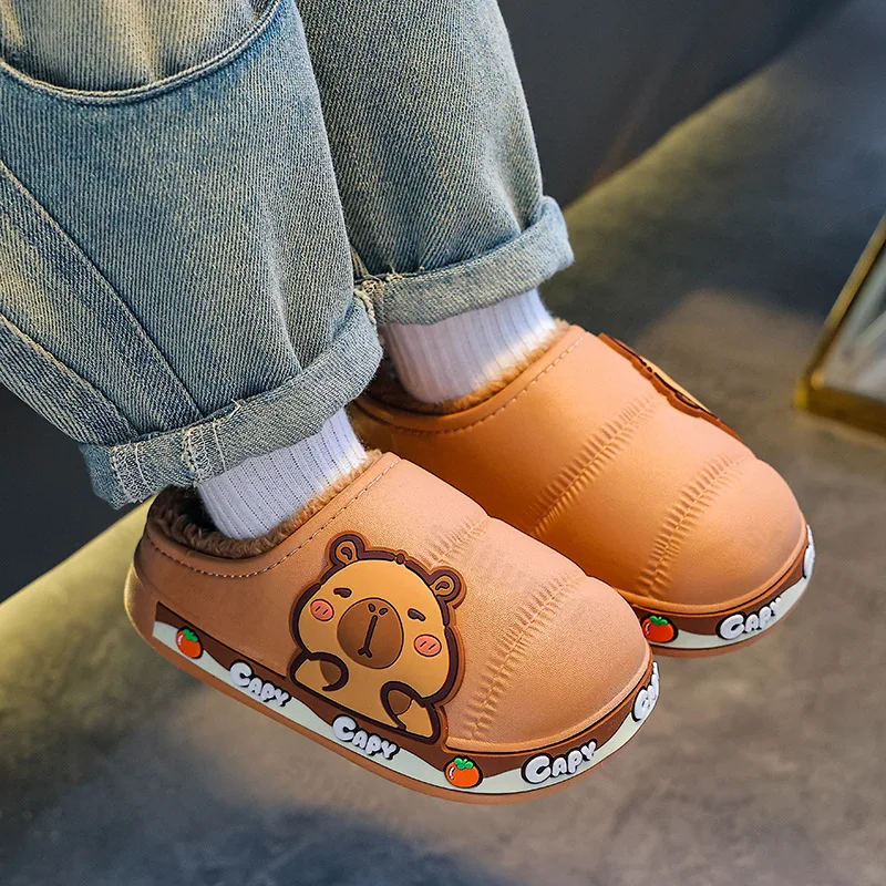 

Capybara Children Slippers Kids Cotton Slippers 2025 Winter Outdoors Warm Comfortable Indoor Cartoon Plush Floor Home Slippers