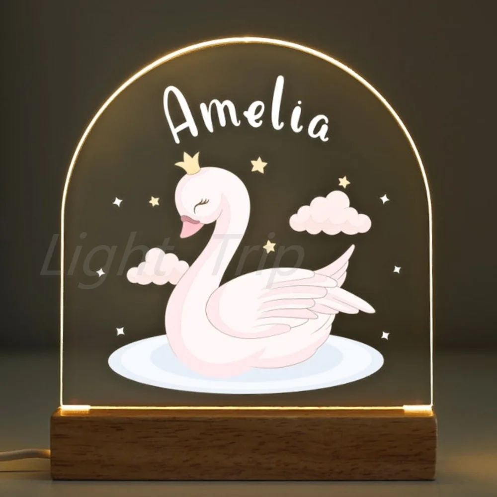 Luz Nocturna USB personalizada para bebés y niños, lámpara con nombre personalizado, mariposa, dinosaurio, Cisne, Spaceman, PSP, regalo de recuerdo de cumpleaños