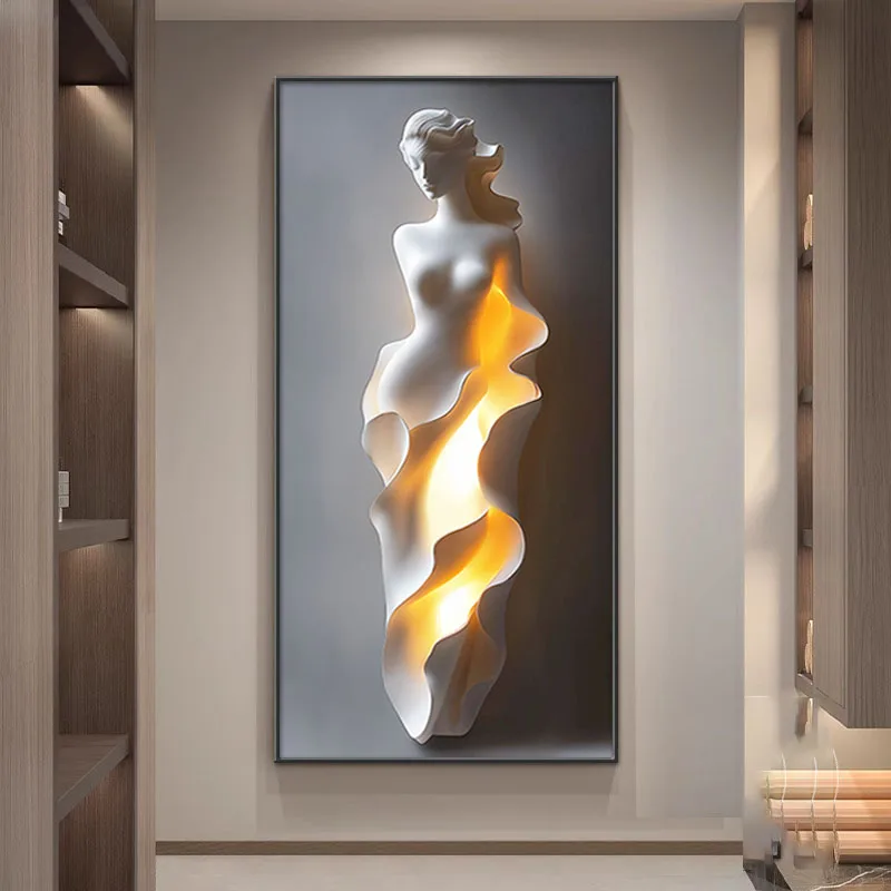 Led Lights Modern Light Luxury Entrance Door Decoration Painting, Simple Abstract Corridor Hanging Painting Wall Lamp Painting view 2