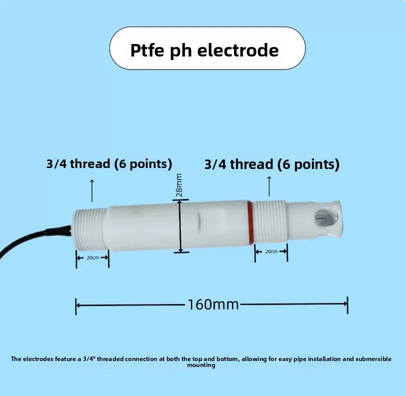 Industrial Online PTFE pH Electrode High Temperature ORP Sensor Corrosion Resistant for Water Treatment Chemical Lab