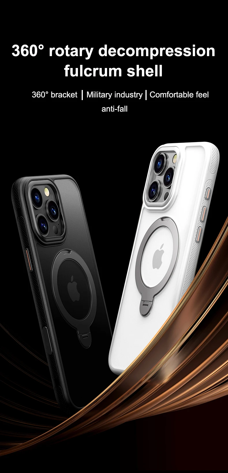 360 ° Drehen Sie die magnetische Halterung der Handyhülle für iPhone 17, 16, 15, 14, 13, Pro Max, transparente, mattierte, stoßfeste Handyhülle – Detail 1