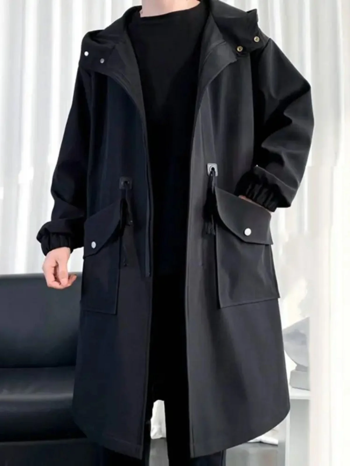 

Свободная ветровка с капюшоном, однотонная молодежная модная осенне-зимняя куртка Jaet Long Sve, верхняя одежда на молнии для мужчин