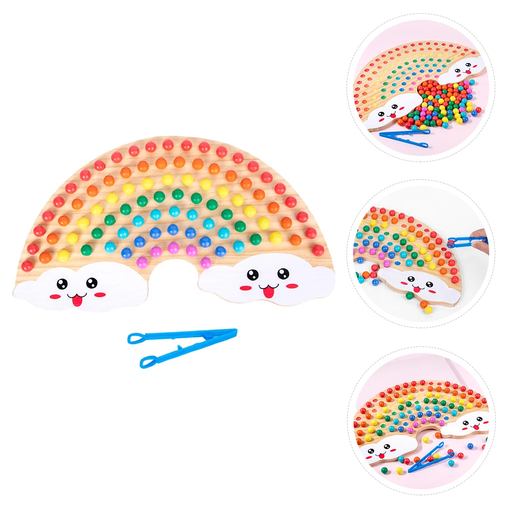 1 Set Of Bead Clipping Game Rainbow Wooden Board Puzzle For Kids Color Recognition Intelligence Development Training Plaything