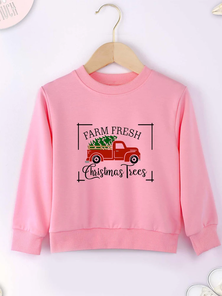 Farm Fresh Christmas Tree Funny Cute Baby Girl Clothes Merry Christmas Kids Sweatshirt Cozy Home Xmas Eve Boys Hoodie Cheap