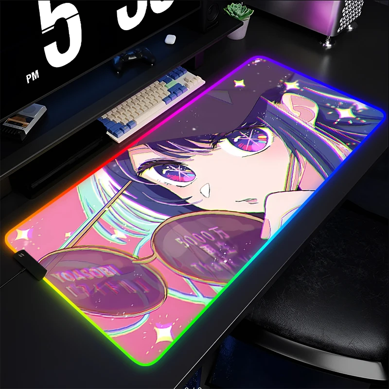 

LED Mouse Pad Anime Gamer Gaming Accessories Varmilo Keyboard Pad RGB PC Computer Oshi No Ko Anime Desk Mat Carpet Cute Mousepad