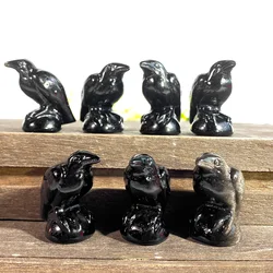 1pc Natural Obsidian Crow Carving,Christmas Crystal Carving Bird Decoration,Handicraft Small Ornaments,Holiday Birthday Gift