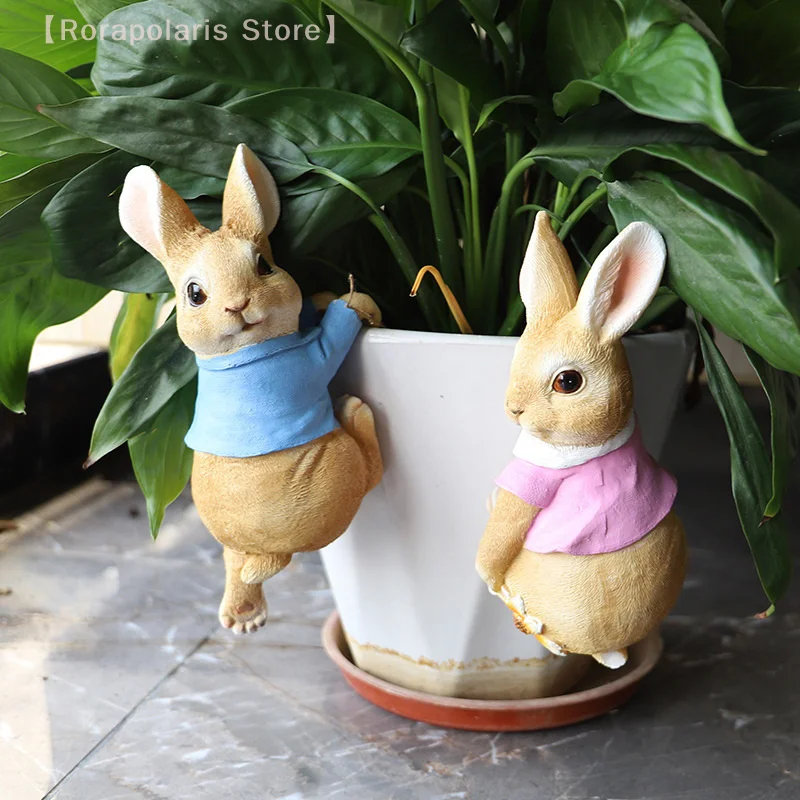 Funny Rabbit Statue Adorable Bunny Sculpture Resin Animal Figurine Decorative Ornament For Outdoor Fairy Garden Patio Yard Tree