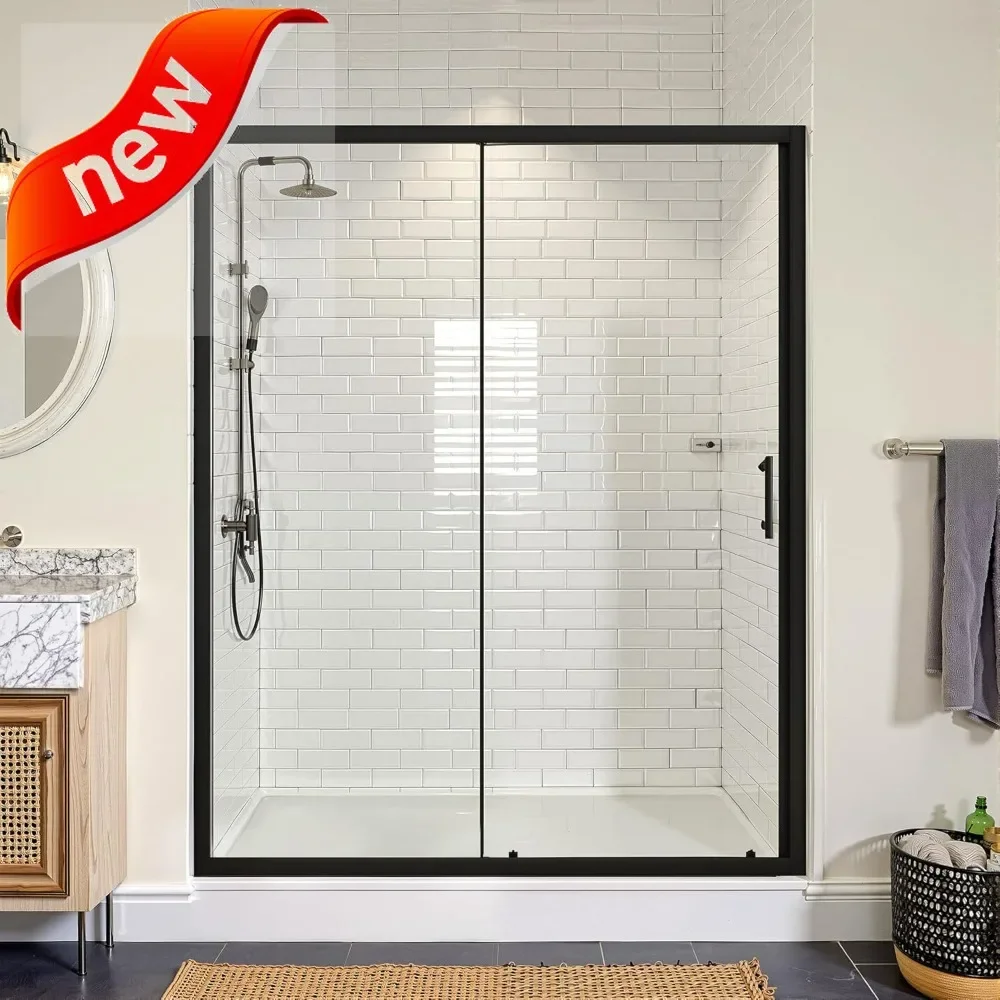 

Semi-Frameless Single Sliding Shower Door with Thick Clear Tempered Glass for Easy Cleaning