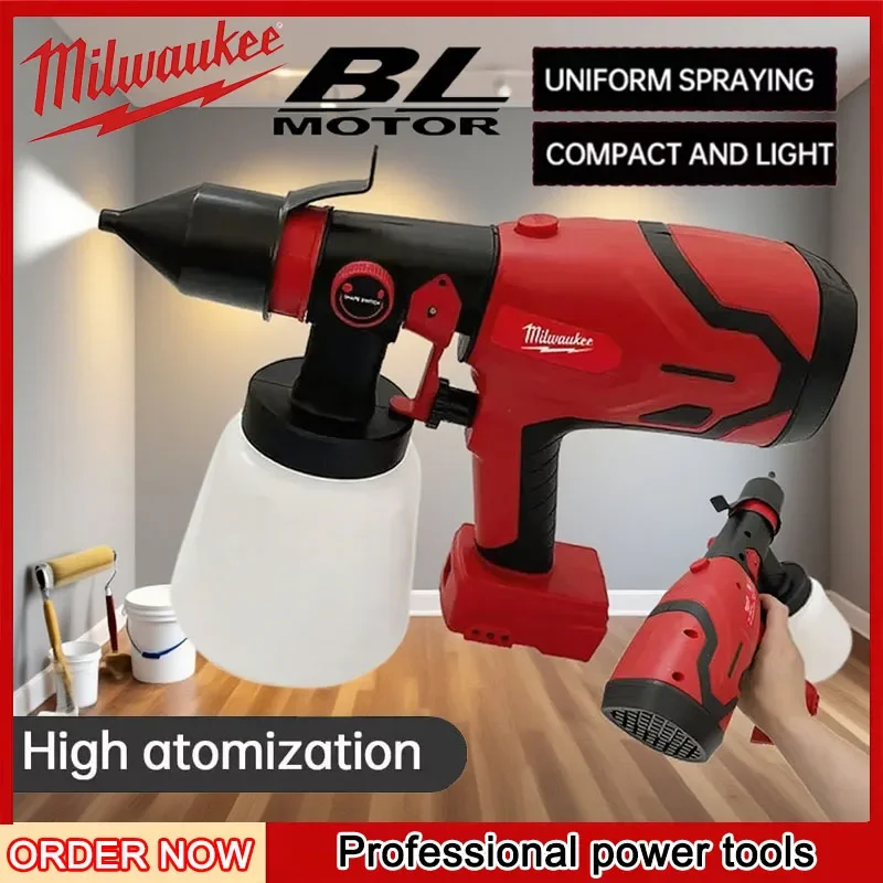 Milwaukee 800ML Cordless Electric Spray Gun Portable Paint Sprayer High Power Auto Furniture Coating Airbrush For 18V Battery