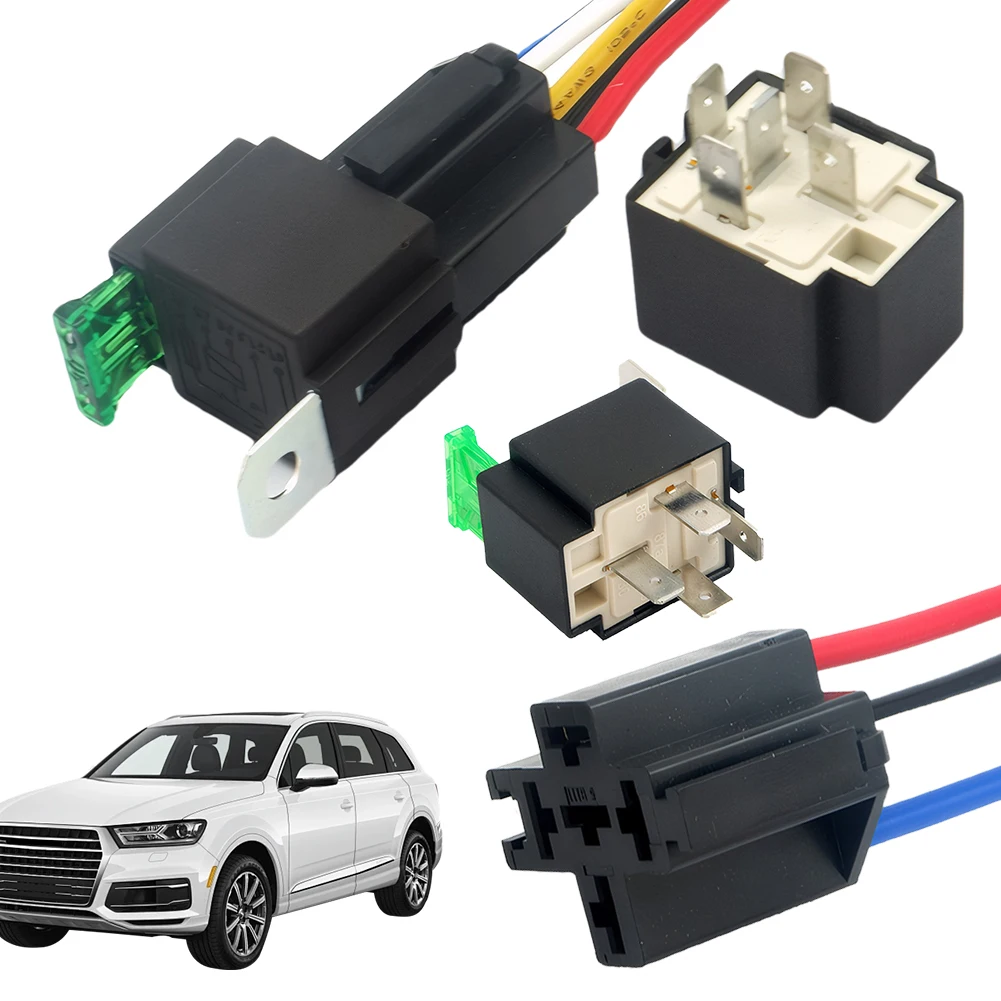 12V DC 4 Pin 5 Pin Car Automotive Fused Relay with Holder Socket Normally Open Relay Fused On/Off Car Motor Relay