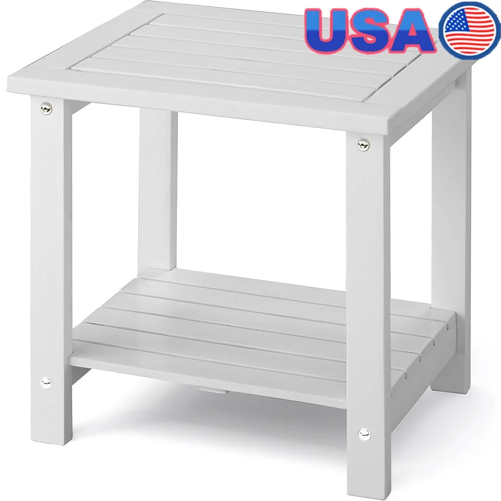 

2-Tier Wooden Side Table Outdoor Indoor End Table Weather-Resistant Storage Shelf Compact Design Sturdy Acacia Easy Assembly