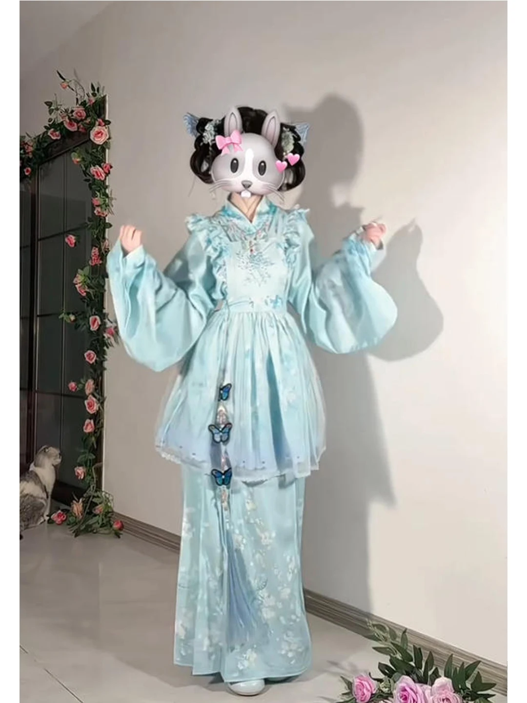 Blue Embroidered Lolita Skirt Autumn Winter Style  Jacket  Face Design Cute Hanfu Set Traditional Chinese Costume