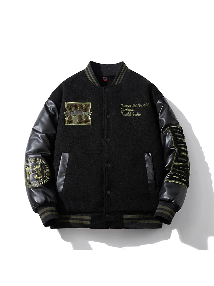 

2025 Autumn Winter Thiened Woolen Baseball Jaet Men's Faion Pilot Sle Couple's Cotton Coat Casual Loose Fit Long Sve