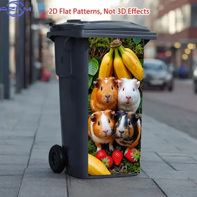 2D 1PCTrash Can Sticker, Guinea Pig And Fresh Fruits Pattern Design, This Matte Surface Sticker Is Suitable for Decorating Ind