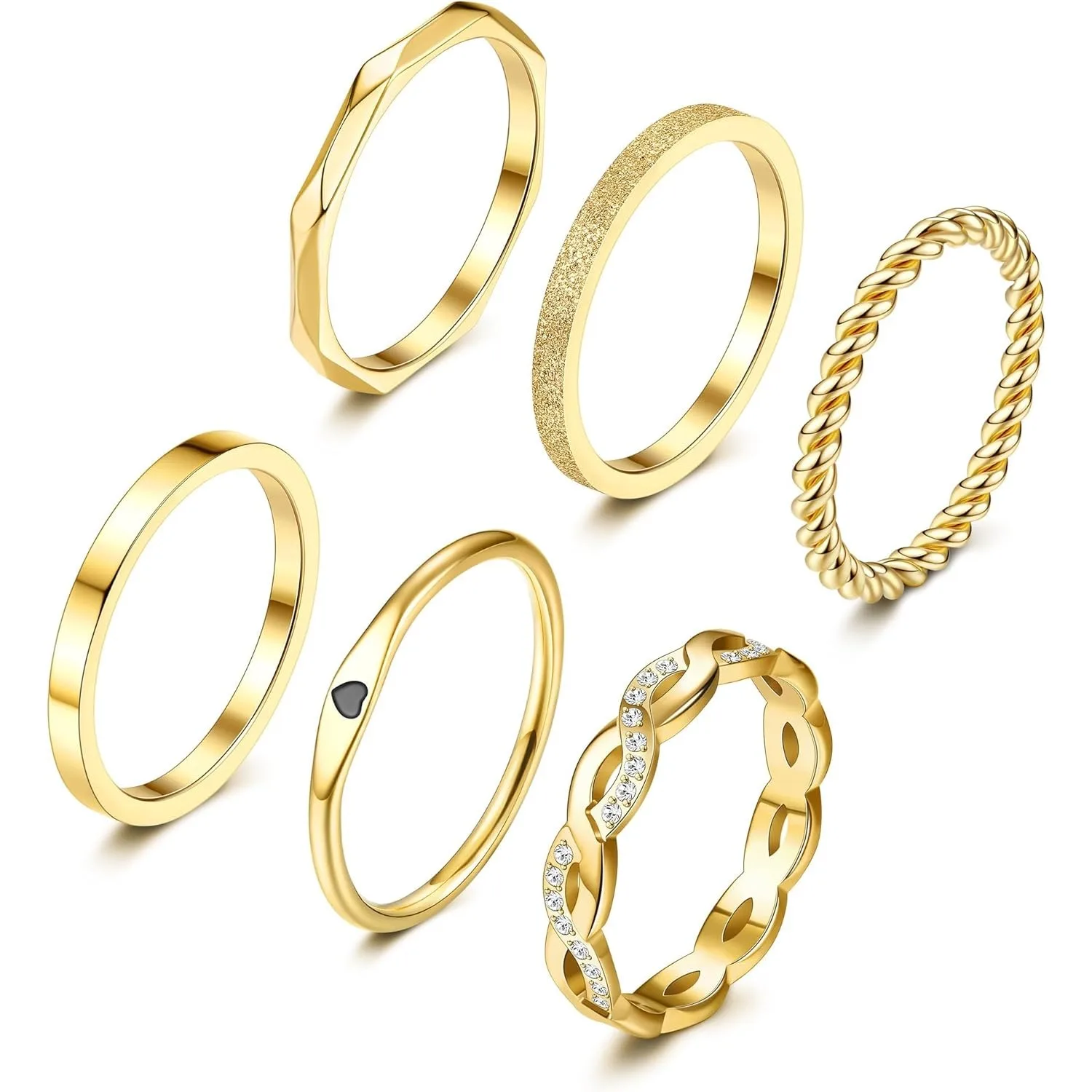 

Bobisty 6Pcs Stainless Steel Rings Set for Women Knuckle Rings Stackable Simple Carve Heart Wedding Bands Promise Thumb Rings