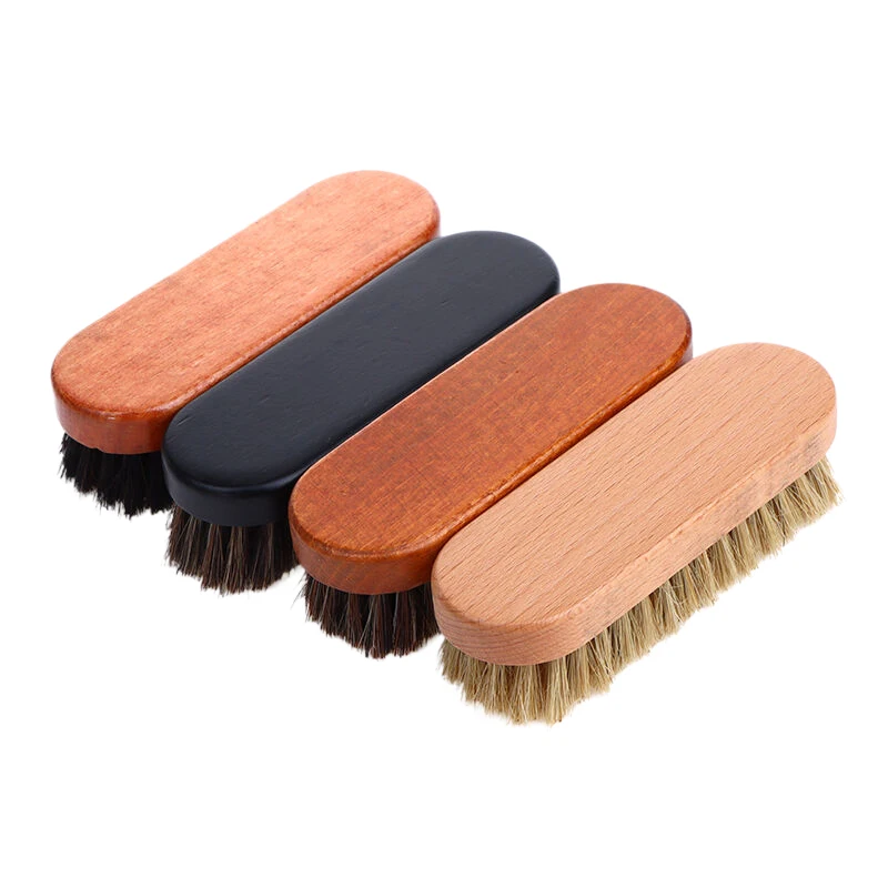 Brosse à chaussures en bois de poils de cheval, brosse à chaussures en cuir, brosse à chaussures en cuir, poignée, détails du tableau Prada, polissage et livres, 1PC