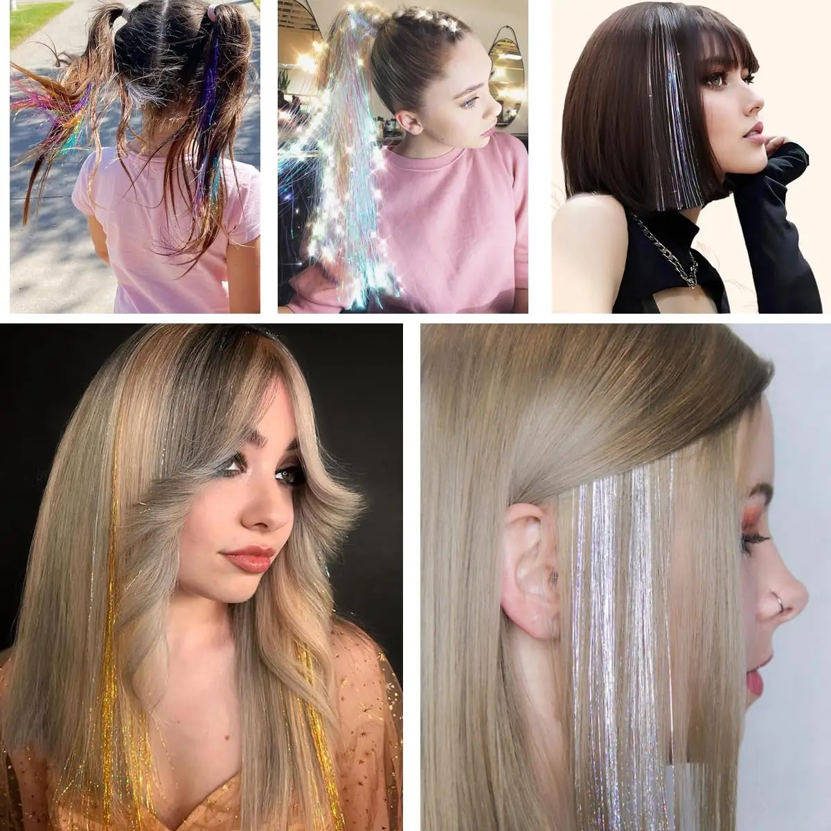 Мишура для волос, 50 дюймов, 8 упаковок, 1600 прядей, синтетические наращивание волос, блестящие аксессуары для волос, сверкающие сказочные блестки для женщин и девочек