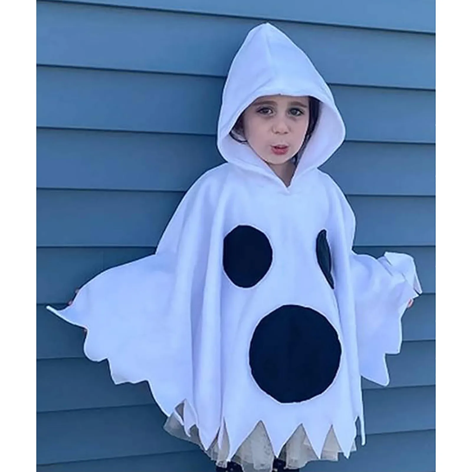 

Hot Selling Halloween Cloak Cloak Children's White Ghost Print Cosplay Dress Up Cross-Border Elf Costume Halloween for Children