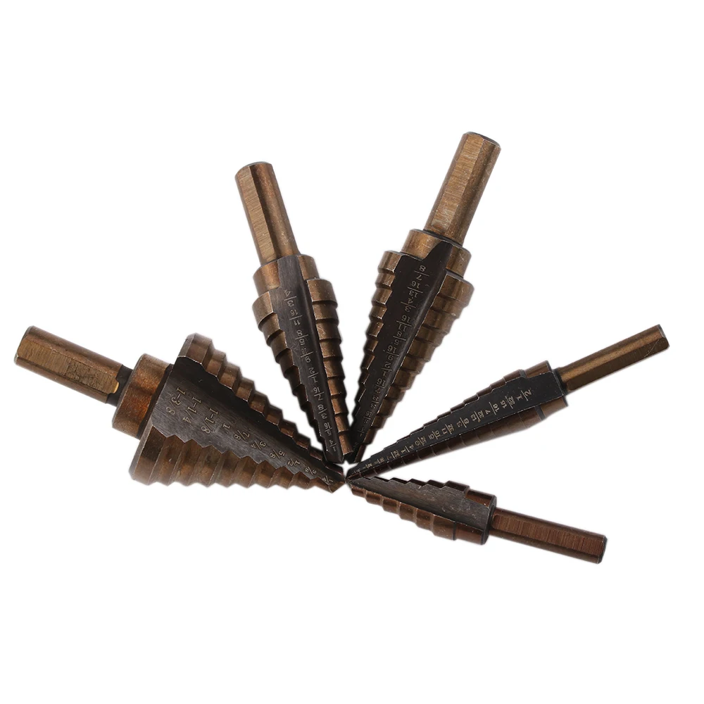 Set di punte per trapano a gradino 5 pezzi Hss cobalto foro multiplo 50 dimensioni trapani a gradino SAE 1/4-1-3/8 3/16-7/8 1/4-3/4 1/8-1/2 3/16-1/2 punta da trapano