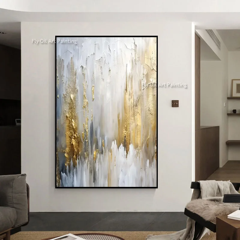 Modern Abstract Nature Oil Painting, Dark Forest Silhouette with Vibrant Golden Grass, Textured Vertical Canvas Wall Decor