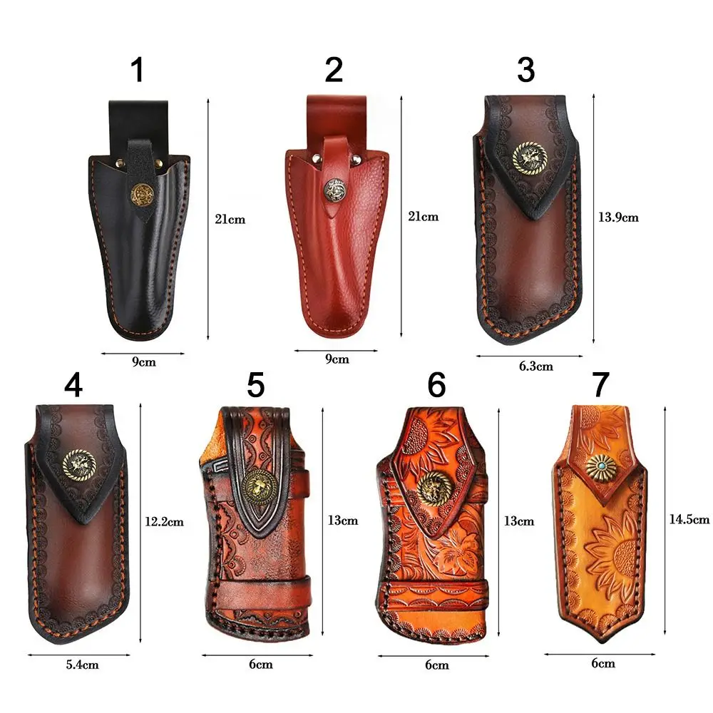 High Quality Leather Fold Knife Scabbard Camp Outdoor Carry Flashlight Case Knife Sheath Holster Belt Loop Case Sheath Holder