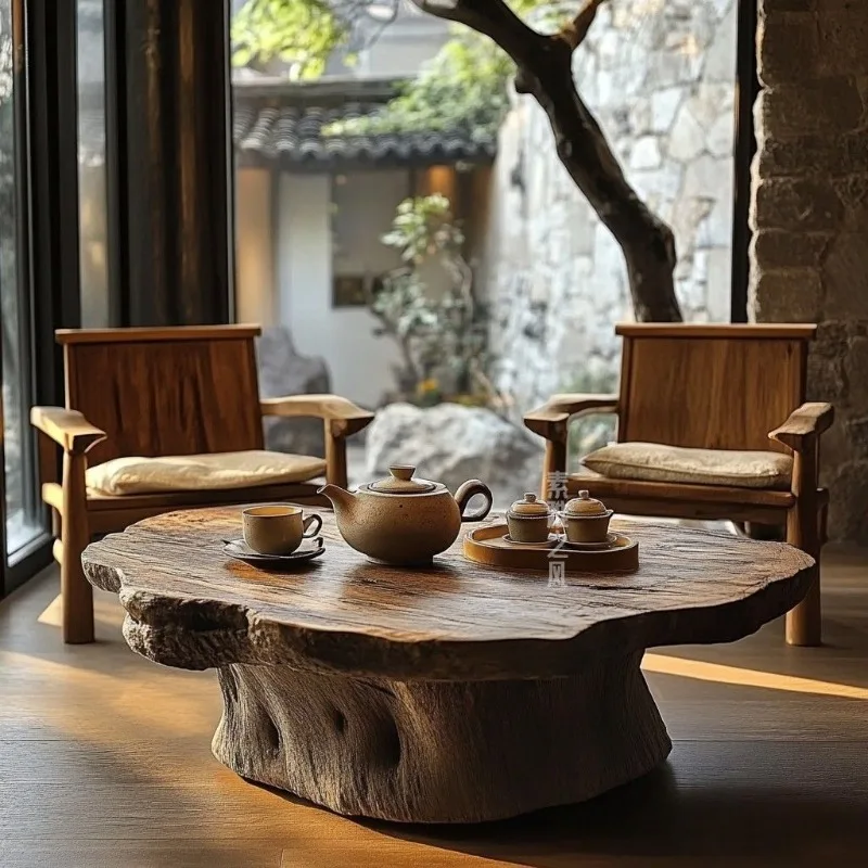 

table, living room log wind, homestay hotel furniture solid wood coffee table, tea table small circle, coffee table tea table