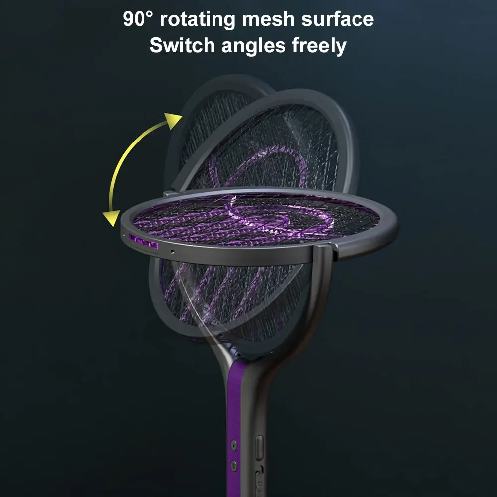 1200mAh Mosquito Killer Rechargeable Electric Fly Swatter Rotating Head Anti-Mosquito Racket With Fly Trap Lamp Insect Catcher