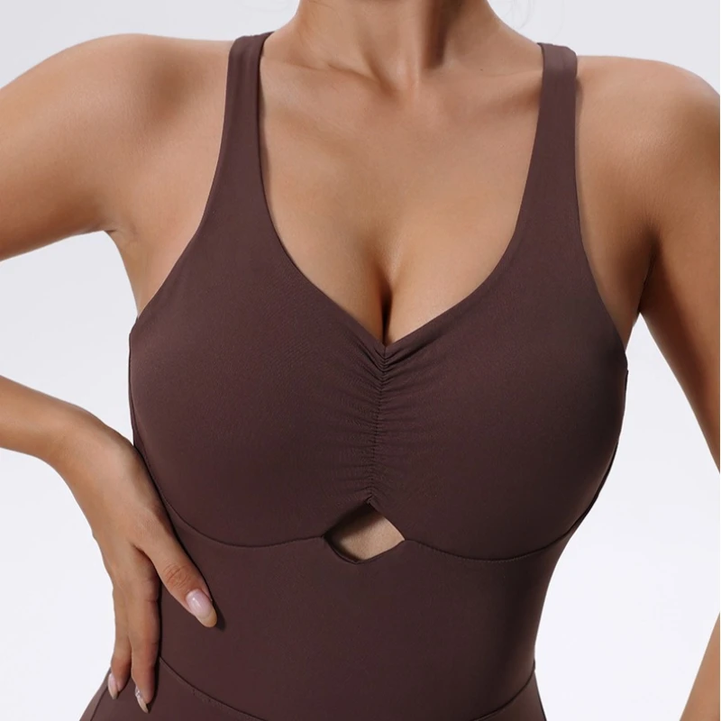 Yoga onesie with chest pad integrated quick dry yoga suit Women Crisscross Back Jumpsuit Sleeveless Backless Long Pants Romper