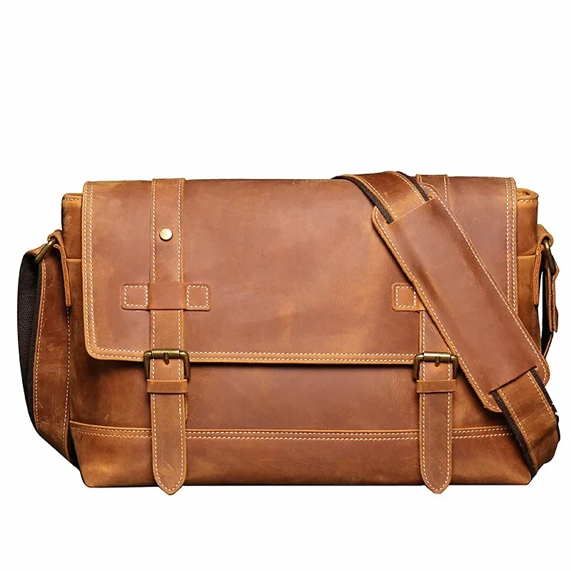 Nesitu High Quality Vintage A4 Black Coffee Brown Genuine Leather Women Men Messenger Bags Cowhide Male Shoulder Bag M1005